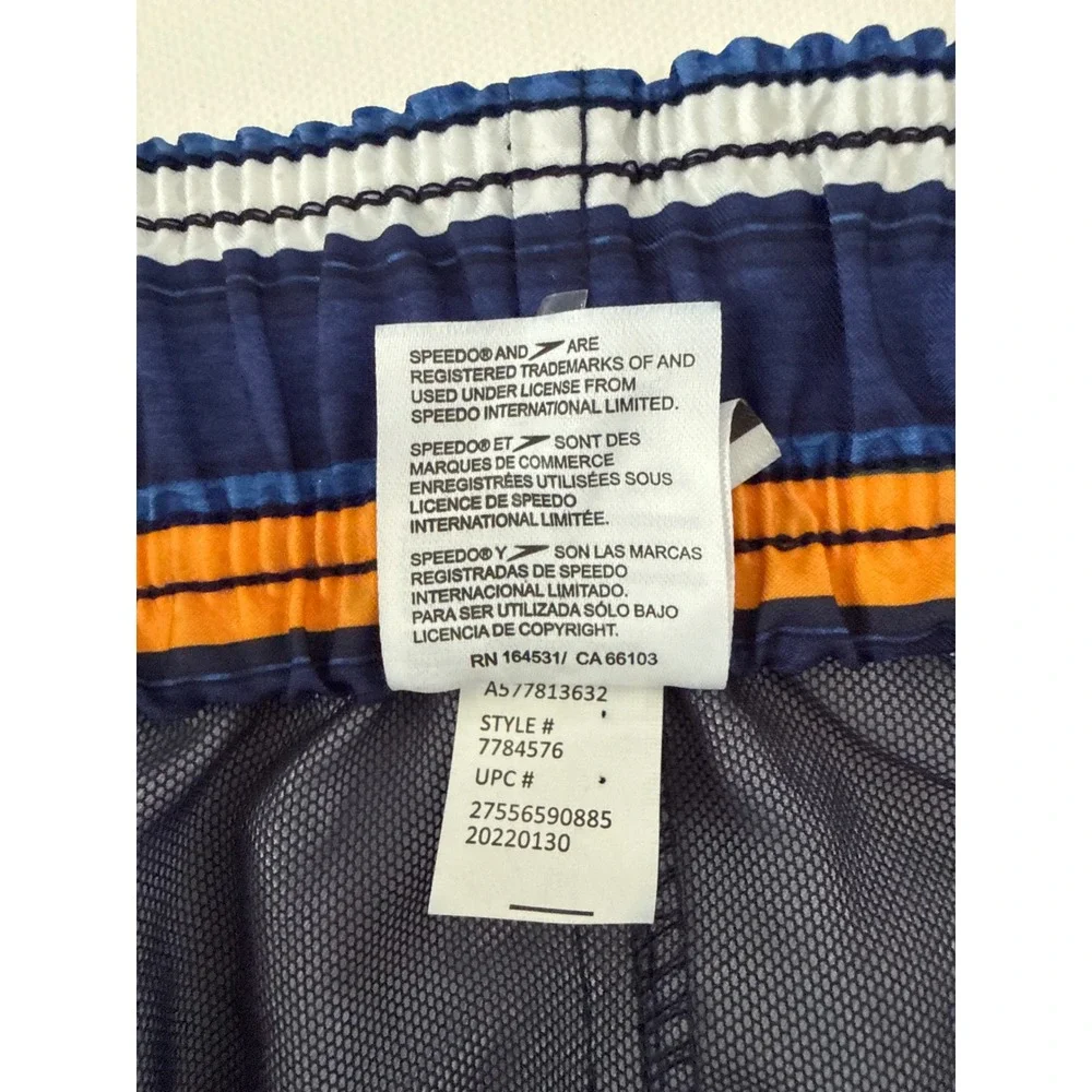 Speedo Mens XL Swim Trunks Blue Striped Board Shorts Mesh Liner 7784576